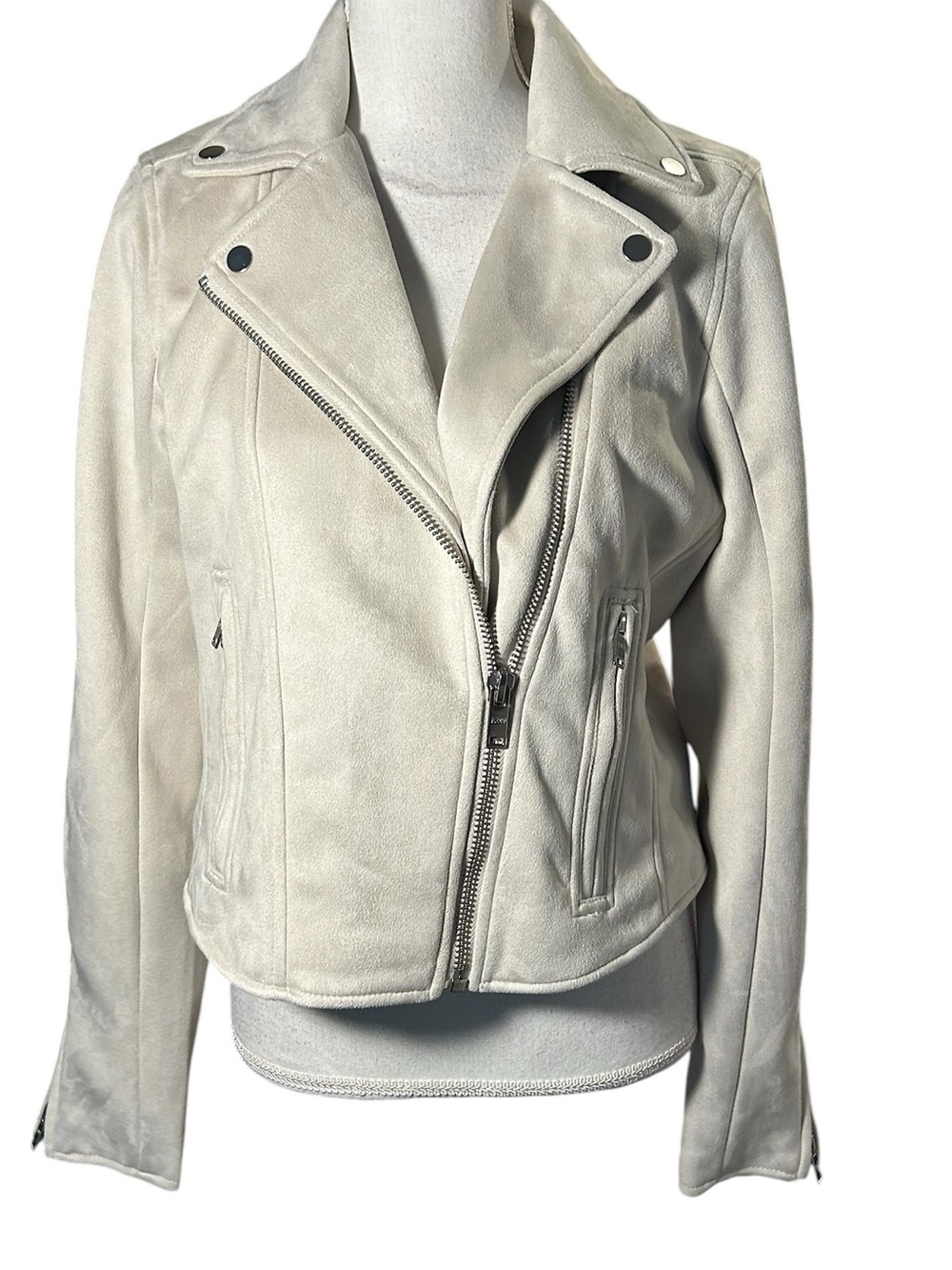 Abercrombie & Fitch Cream Vegan Suede Moto Jacket - Women